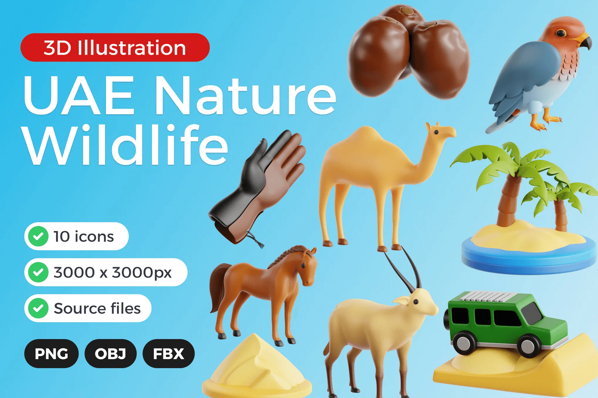 UAE Nature & Wildlife 3D Icon Set