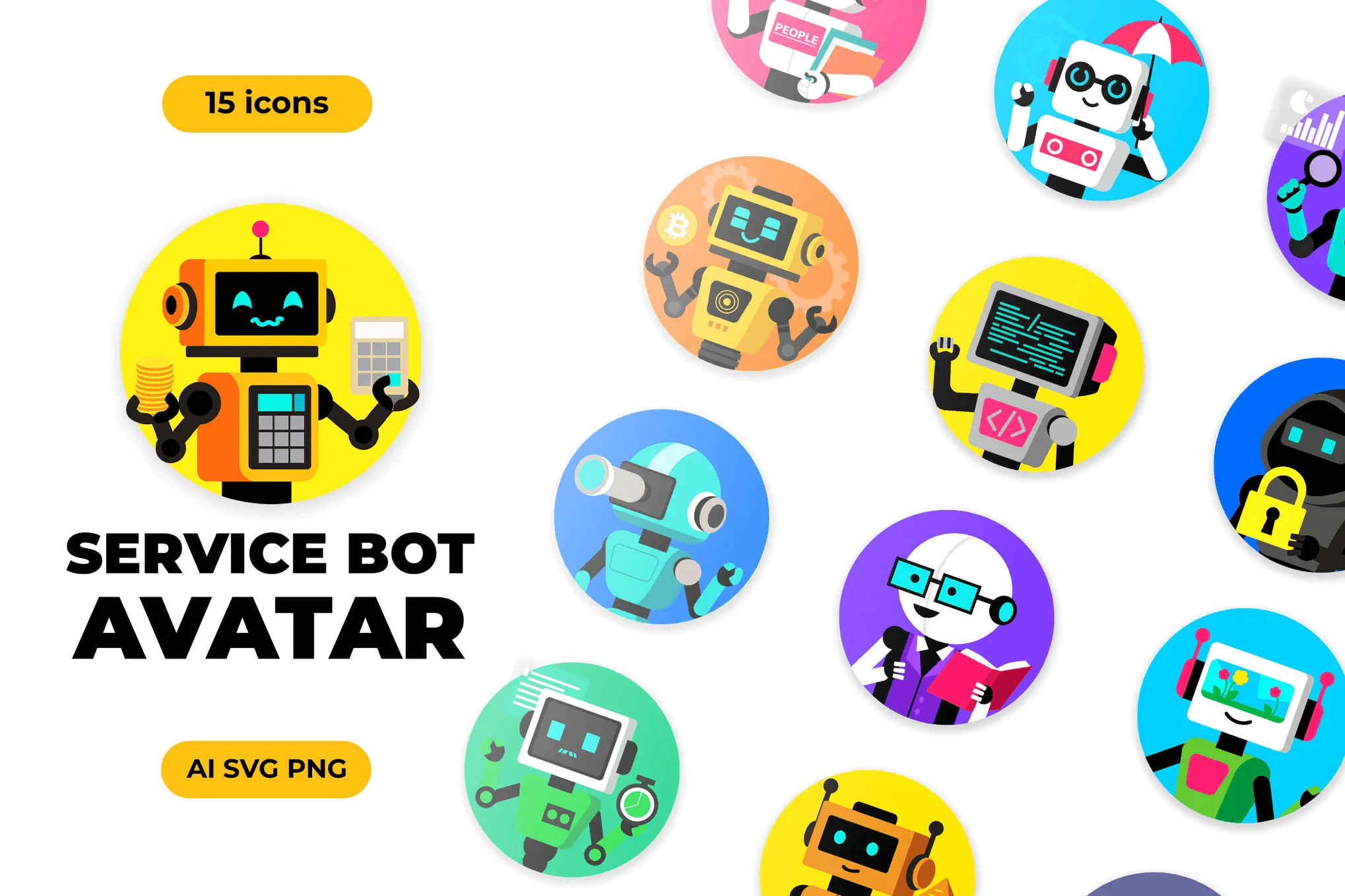 AI Support & Service Robot Avatar Icons Pack