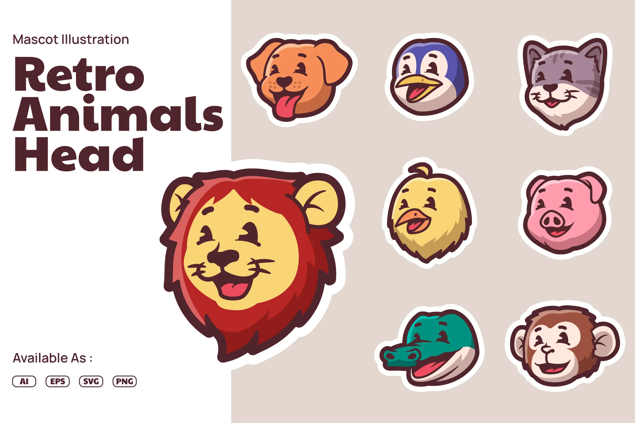 Retro Animal Head Mascot Illustration