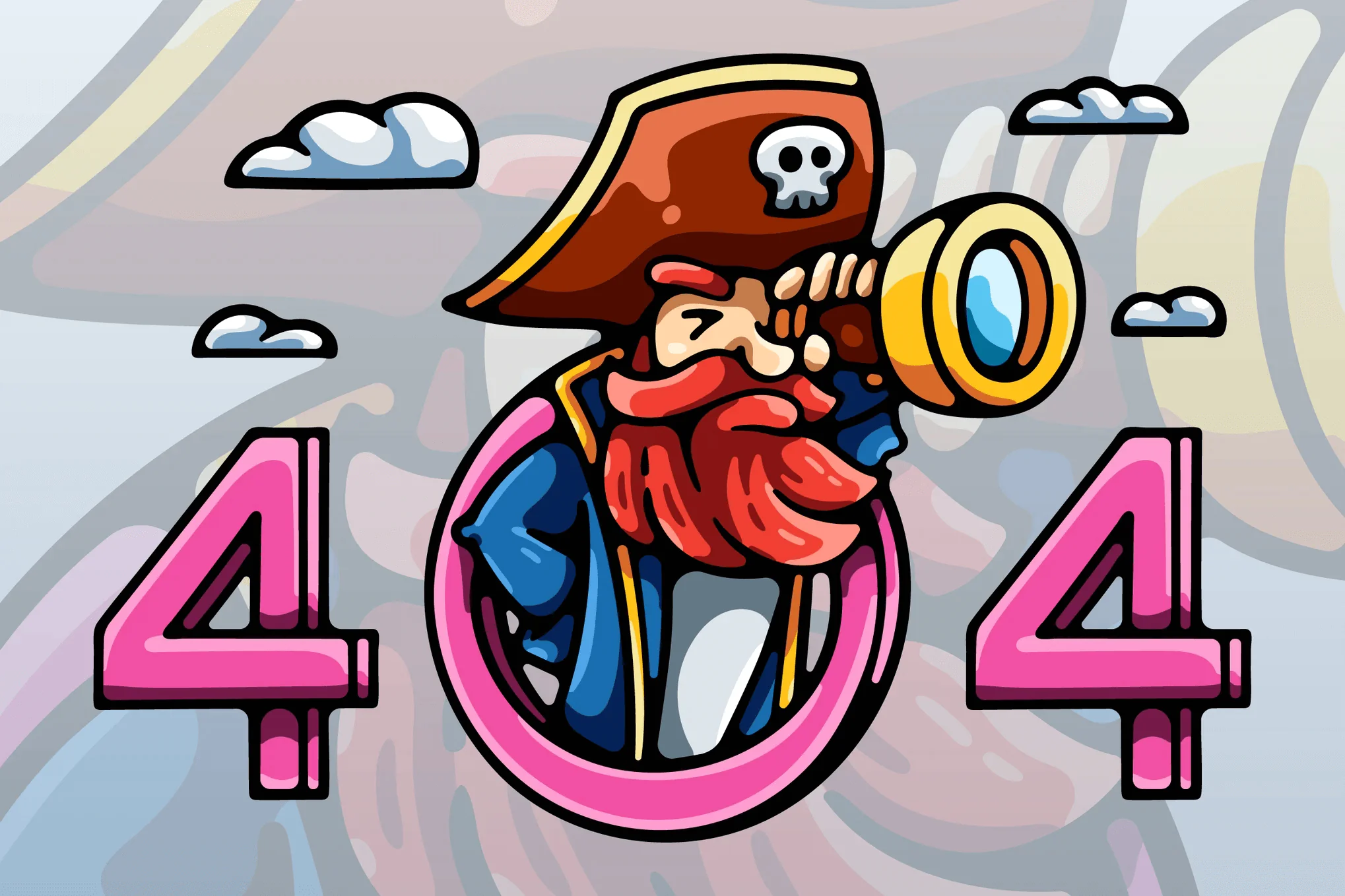 404 Page Not Found Pirate Illustration Concept