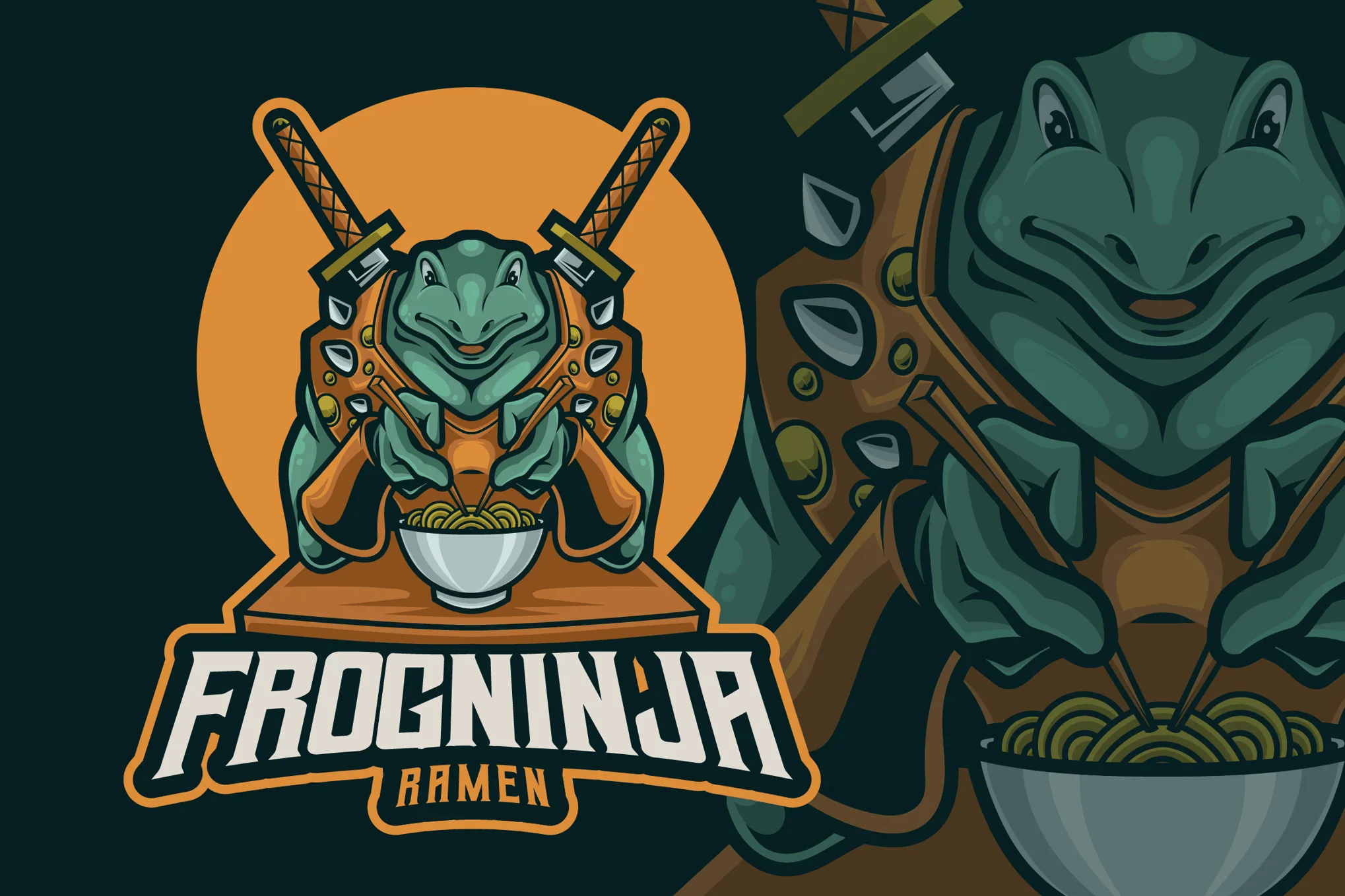 Frog Warrior Ramen Mascot Logo