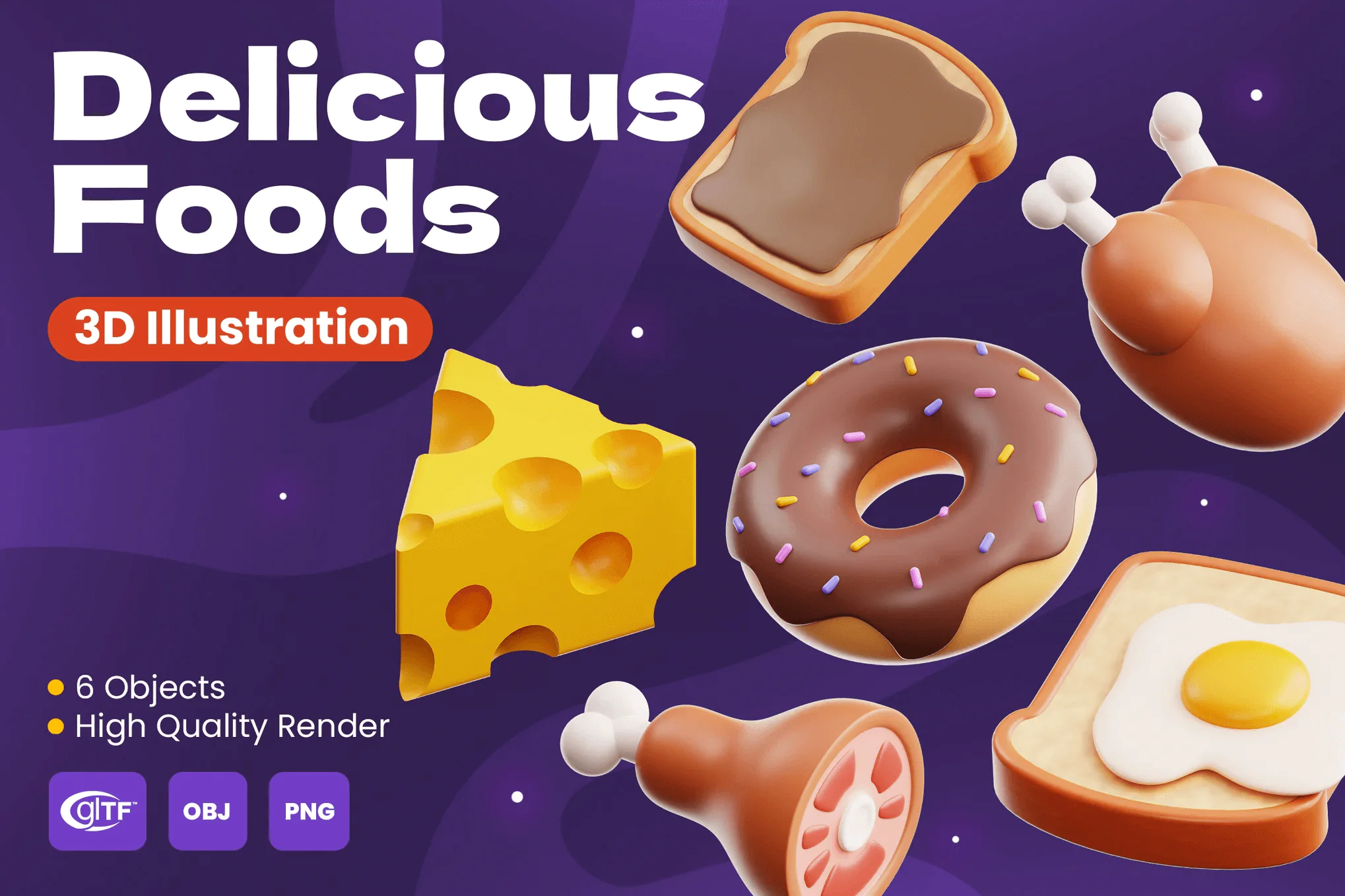 Delicious Foods 3D Illustration