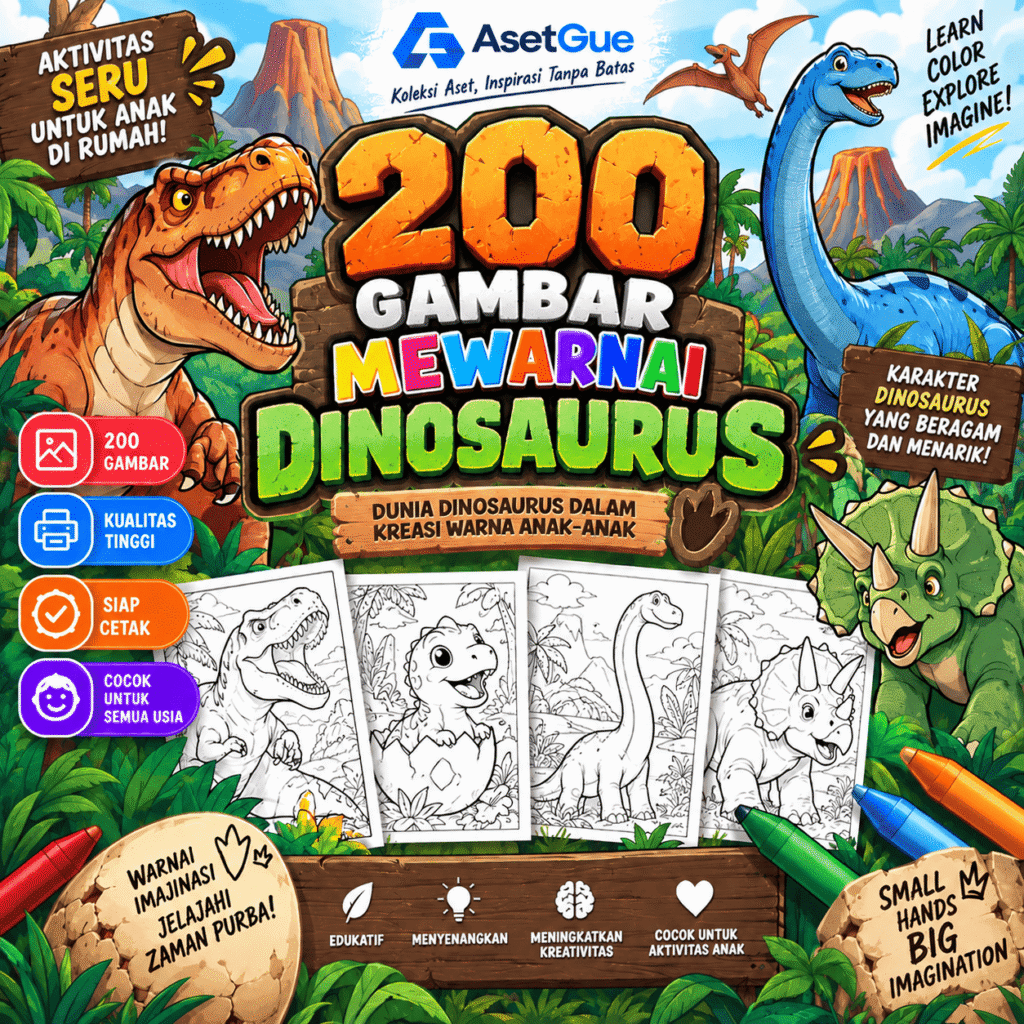 200 Gambar Mewarnai Dinosaurus-1