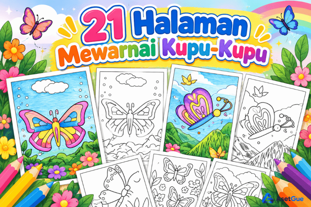 21 Halaman Mewarnai Kupu-Kupu – Coloring Pages Anak Printable