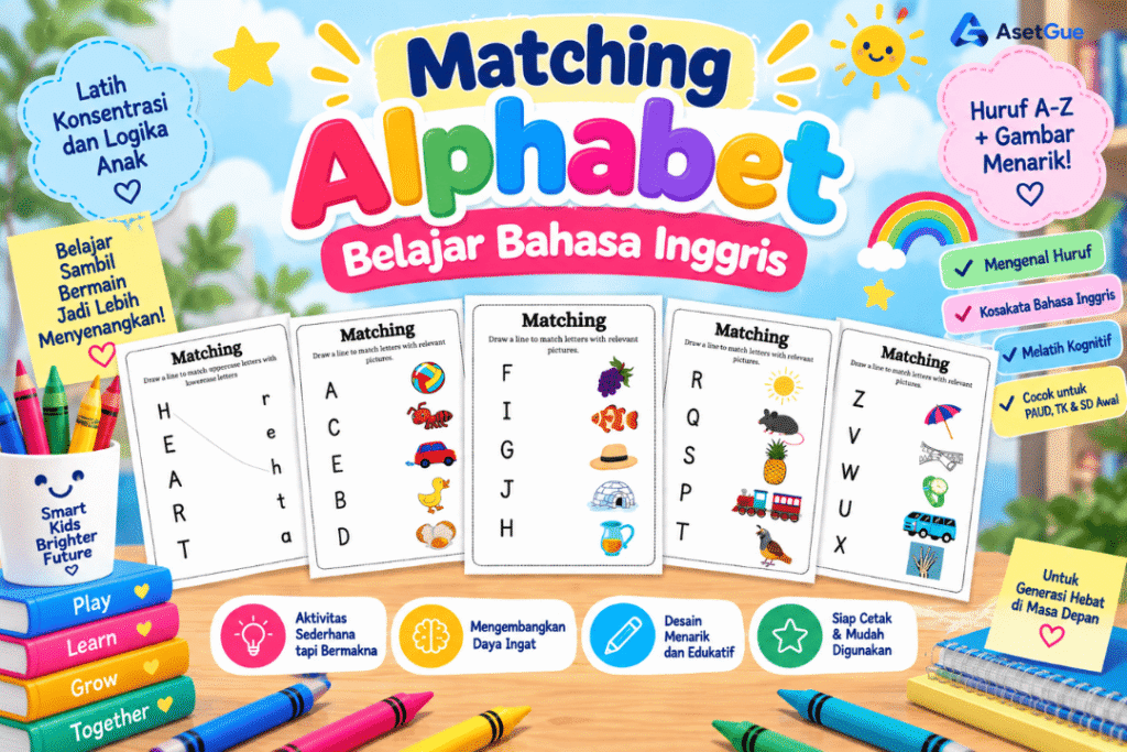 Matching Alphabet – Worksheet Belajar Bahasa Inggris Anak