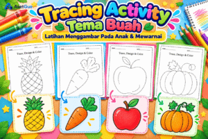 Tracing Activity Tema Buah – Worksheet Menggambar & Mewarnai Anak