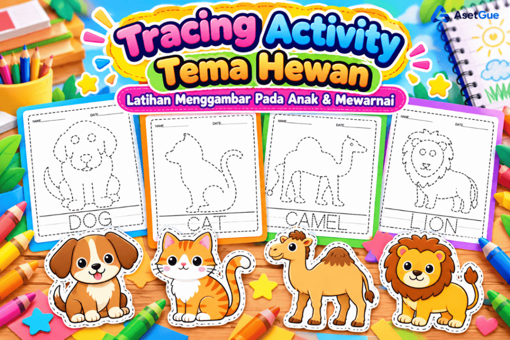 Tracing Activity Tema Hewan – Worksheet Menggambar & Mewarnai Anak
