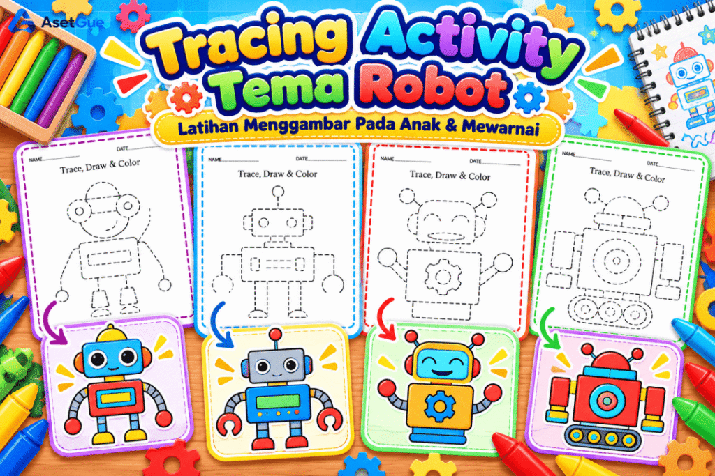 Tracing Activity Tema Robot – Worksheet Menggambar & Mewarnai Anak