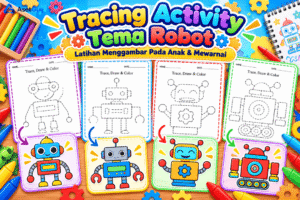 Tracing Activity Tema Robot – Worksheet Menggambar & Mewarnai Anak