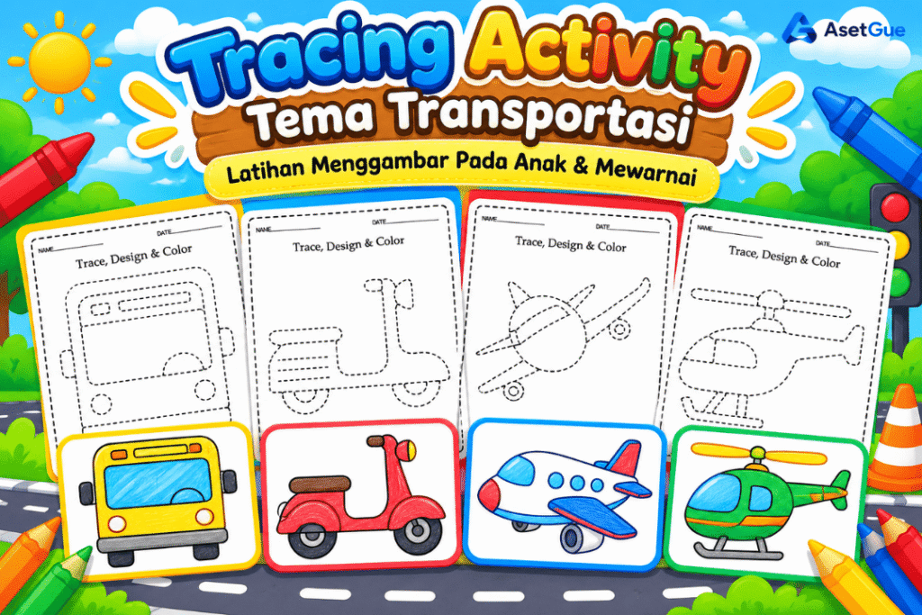 Tracing Activity Tema Transportasi – Worksheet Menggambar & Mewarnai Anak