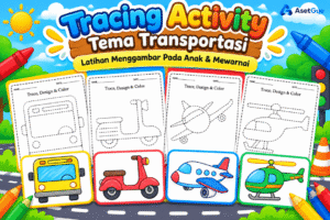 Tracing Activity Tema Transportasi – Worksheet Menggambar & Mewarnai Anak